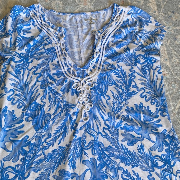 Lilly Pulitzer Danika Tunic Dress Blue & White Coral Print - Picture 3 of 5